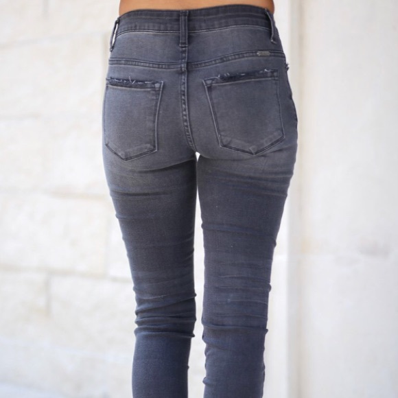 Gray Distressed Destroyed Whiskered Skinny Jeans - Picture 4 of 4